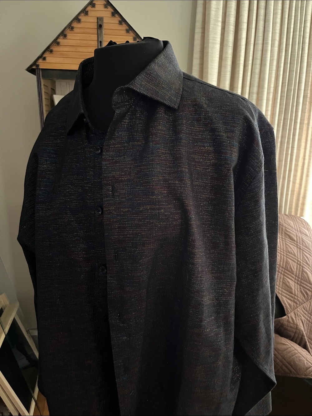 Men's Black Subtle-Texture Button-Up Shirt